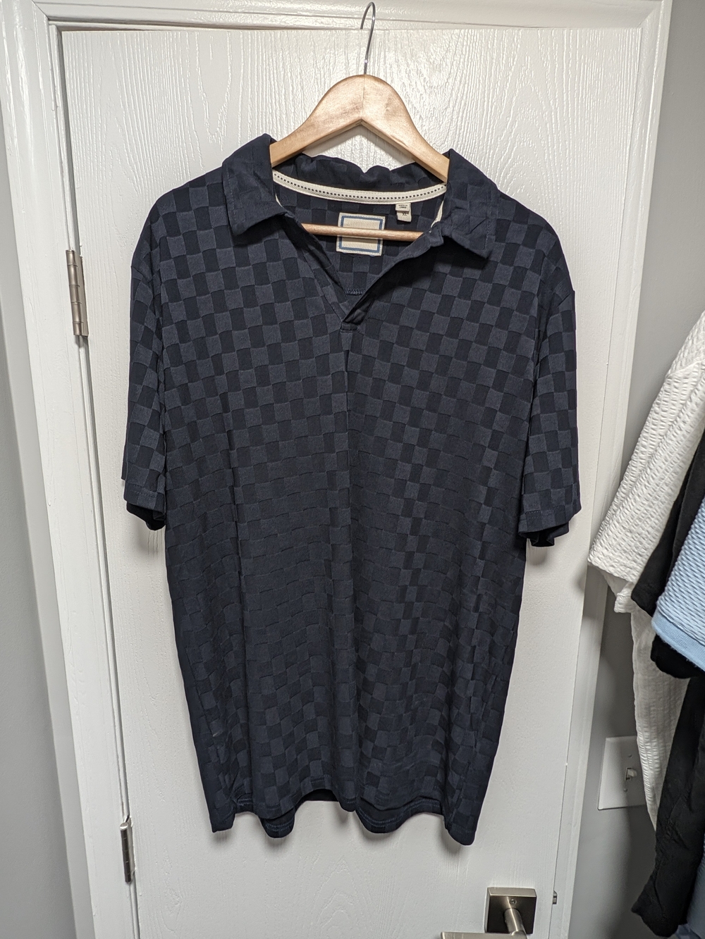 Brave Soul Men's Checkerboard Polo - Navy Blue